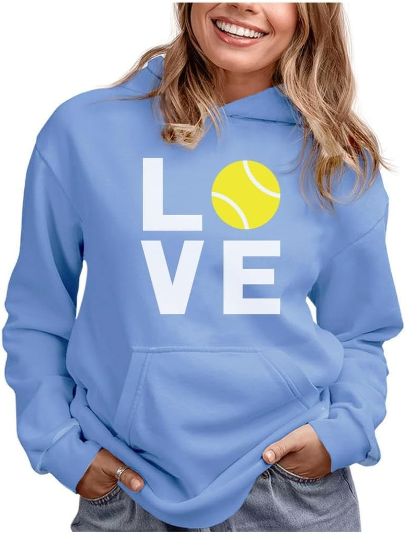 Love Tennis Hoodie Tennis Gift Idea for Players Coaches & Fans Sporty Hoodies for Women & Teen Girls