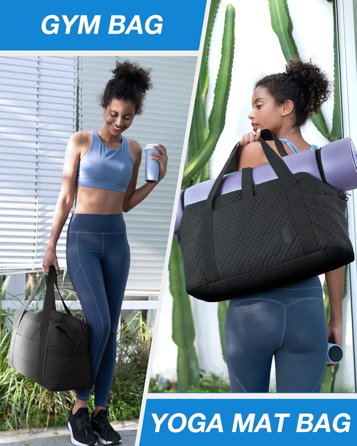Large Gym Bag with Yoga Mat Buckle, Weekender Overnight Bag for Women, Travel Duffle Bag for Travel Essentials, Carry on Tote Bag Hospital Bag for Labor and Delivery