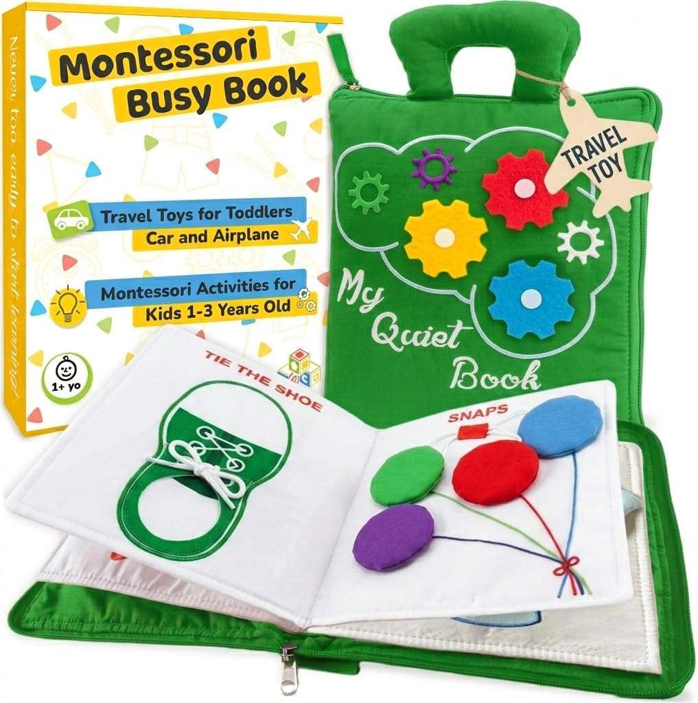 Plane Toys for Toddlers 1-3, Long Flight Must Haves, Quiet Busy Book for 1 Year Old, Travel Toys for Toddlers on Airplane, No Noise Activity Book, All Parts Attached, Gift for Girls & Boys