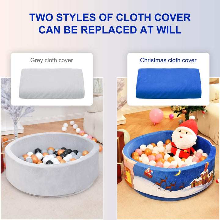 Airwitty Ball Pit with 2Pcs Covers- Fun Santa, Sigh, Coming down Chimney & aving Presents. Soft, Thick Foam, Machine Washab (Balls Not Included) , Anti-Wrink for Babies(Gray + Blue Christmas)