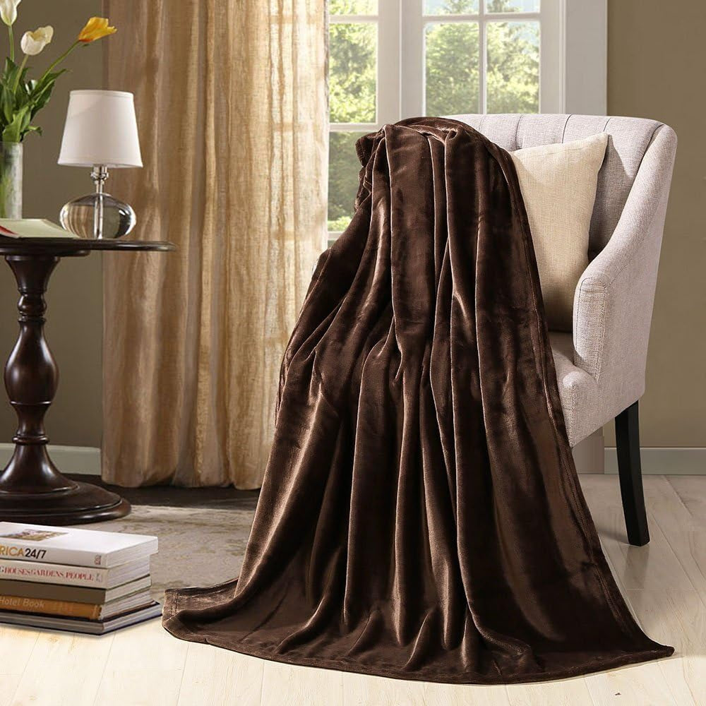 Flannel Fleece Throw Blanket Chocolate - Super Soft Plush Microfiber Solid Blanket for Couch, Bed, Chair, Sofa - Fuzzy Cozy Lightweight - 50X60 Inch