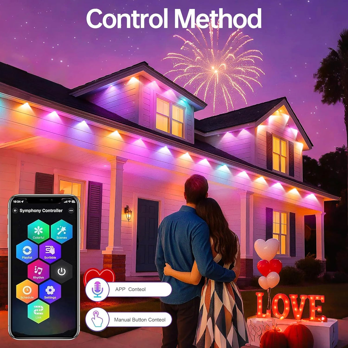 Permanent Outdoor Lights 350Ft RGB+IC Outdoor String Lights App Control IP67 Waterproof,120 Scene Modes Decorations for Home, Christmas Lights,Halloween,Holiday, Daily,Birthday,Party( 175Ft*2Pack)