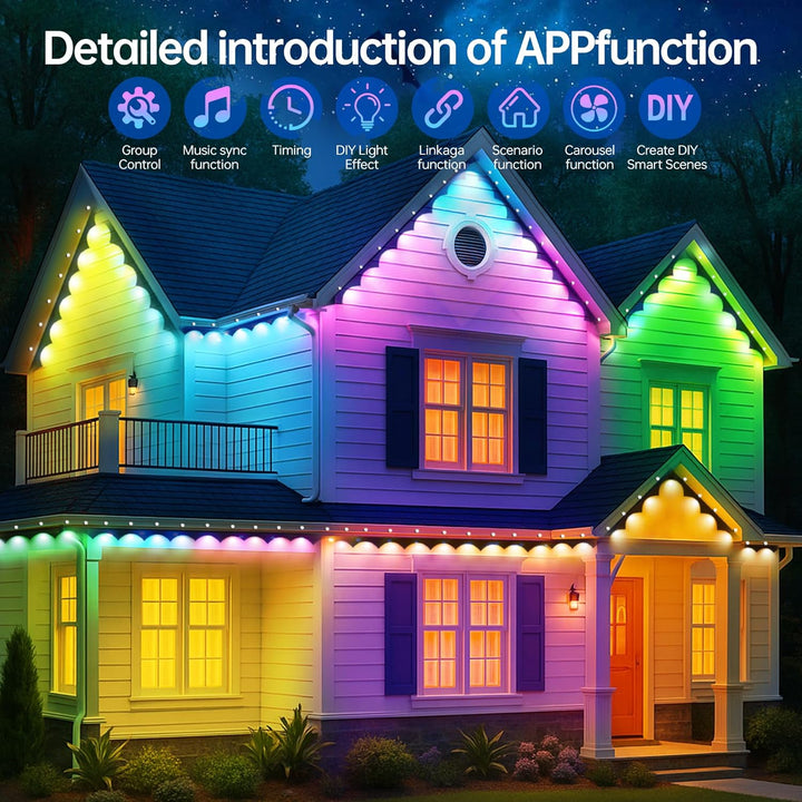 Permanent Outdoor Lights 350Ft RGB+IC Outdoor String Lights App Control IP67 Waterproof,120 Scene Modes Decorations for Home, Christmas Lights,Halloween,Holiday, Daily,Birthday,Party( 175Ft*2Pack)