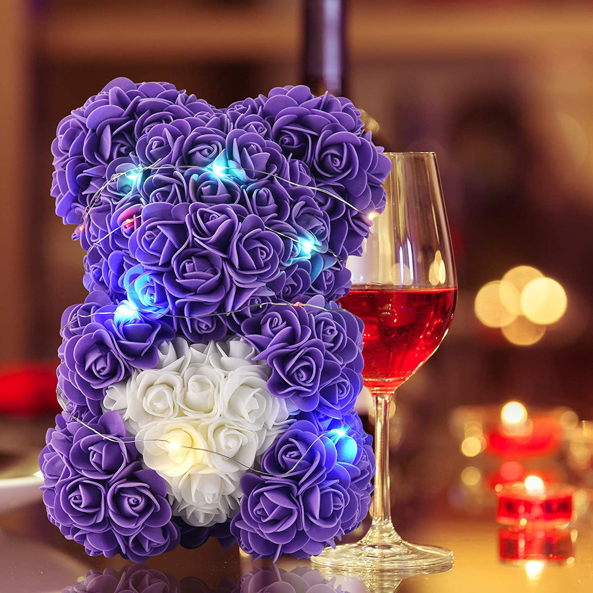 Mothers Day Rose Bear Gifts for Women, Rose Teddy Bear Gifts for Women- over 300 Flowers on Every Rose Flower Bear,Rose Bear Gifts for Mom, Birthday Gifts for Girlfriend Daughter(Purple)