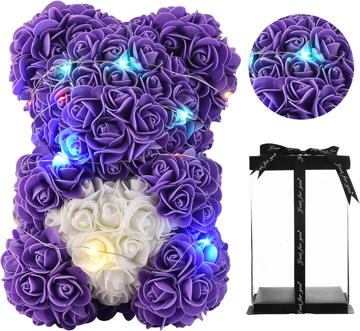 Mothers Day Rose Bear Gifts for Women, Rose Teddy Bear Gifts for Women- over 300 Flowers on Every Rose Flower Bear,Rose Bear Gifts for Mom, Birthday Gifts for Girlfriend Daughter(Purple)