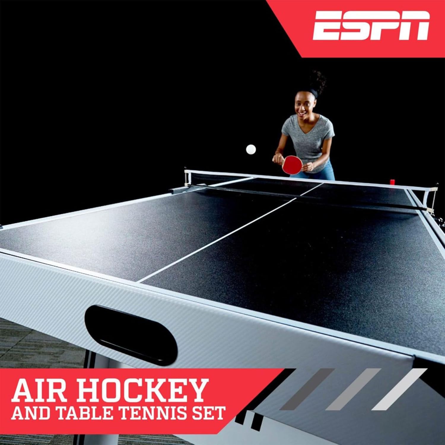 72'' Indoor High-Gloss Air Powered Hockey Arcade Game Table with Table Tennis Conversion Top, LED Scorer with Sounds, and Accessory Holder