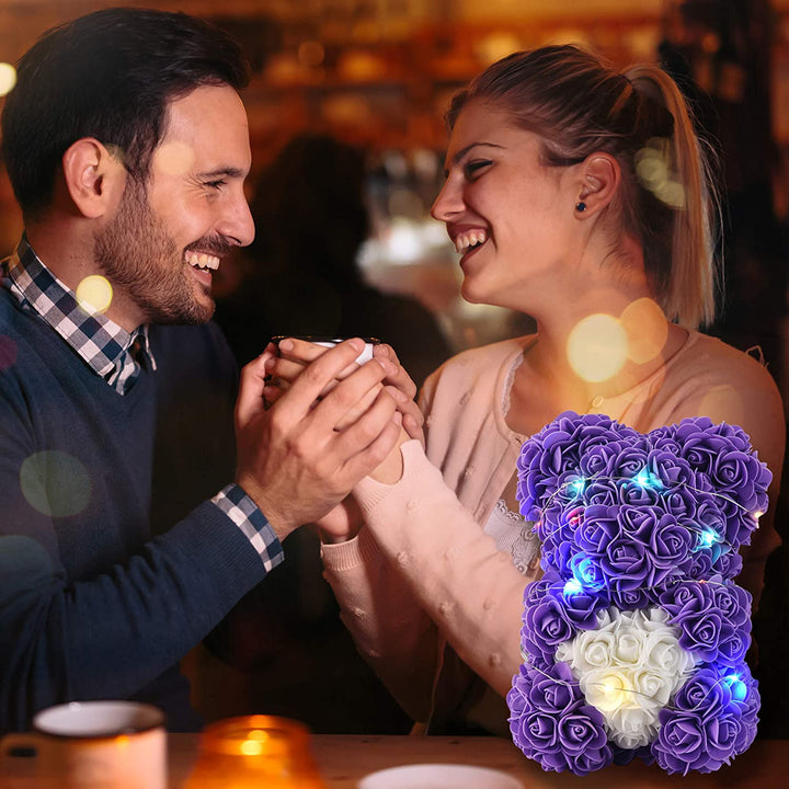 Mothers Day Rose Bear Gifts for Women, Rose Teddy Bear Gifts for Women- over 300 Flowers on Every Rose Flower Bear,Rose Bear Gifts for Mom, Birthday Gifts for Girlfriend Daughter(Purple)