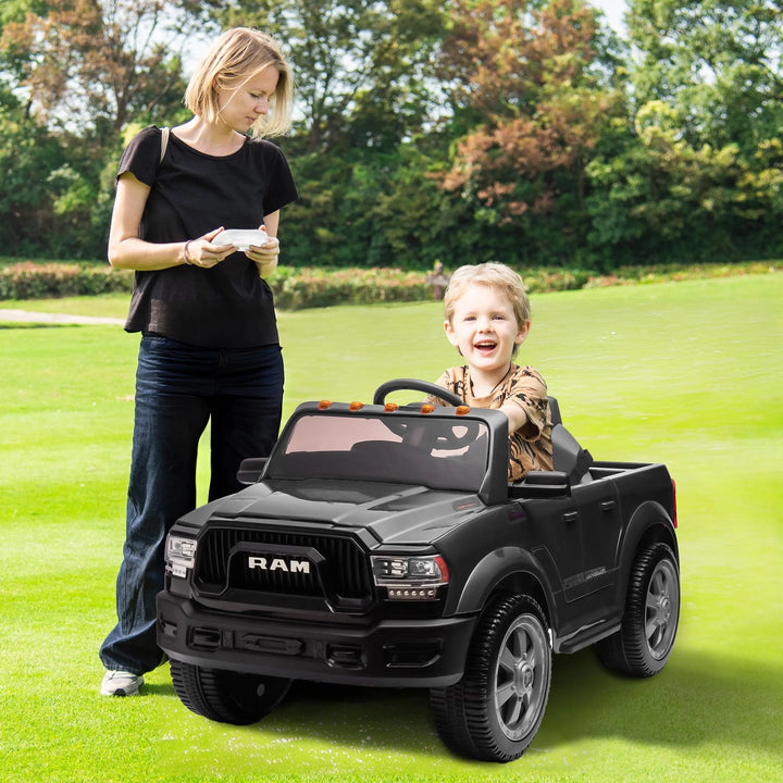 Dodge RAM 2500 Ride on Car for Kids, 12V Powered Ride on Toy with Remote Control, Rear Wheel Suspension, 5 Point Safety Harness, Bluetooth, LED Lights, Electric Vehicles for 3-6 Year Boys, Black