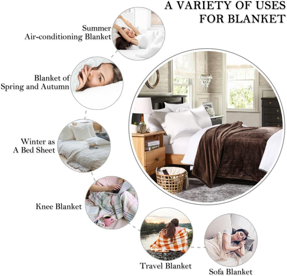 Flannel Fleece Throw Blanket Chocolate - Super Soft Plush Microfiber Solid Blanket for Couch, Bed, Chair, Sofa - Fuzzy Cozy Lightweight - 50X60 Inch